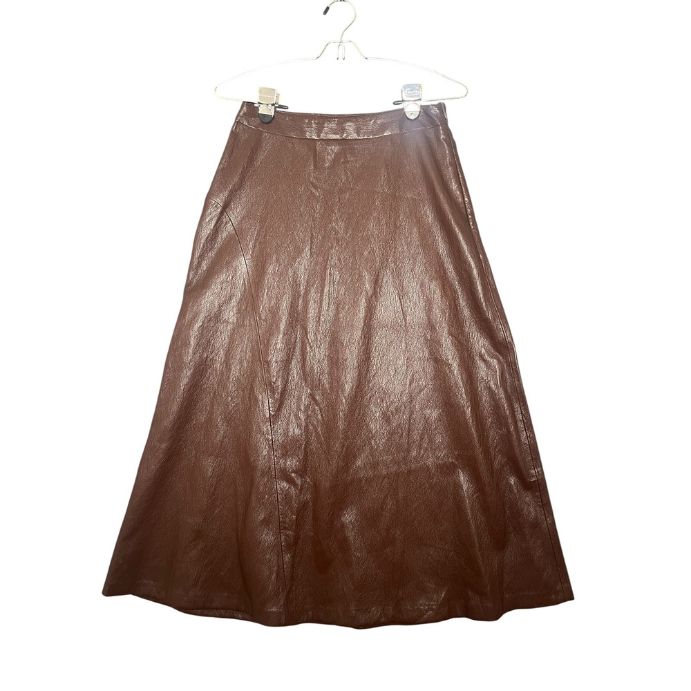 Zara Brown Faux Leather Midi Skirt High Waisted A-Line NWT Size Small No Belt - Picture 9 of 9